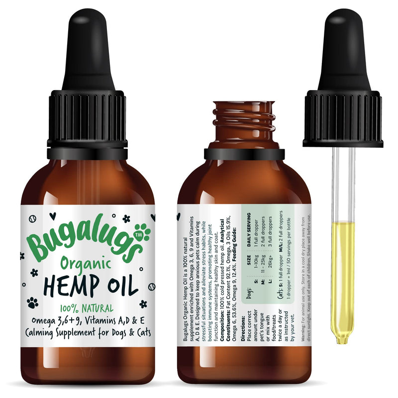 Bugalugs Hemp Oil Dog Calming Products Nervous products for dog anxiety relief - Hemp oil for dogs uk food supplements with omega 3, 6, 9 support hip, joint & dog calming