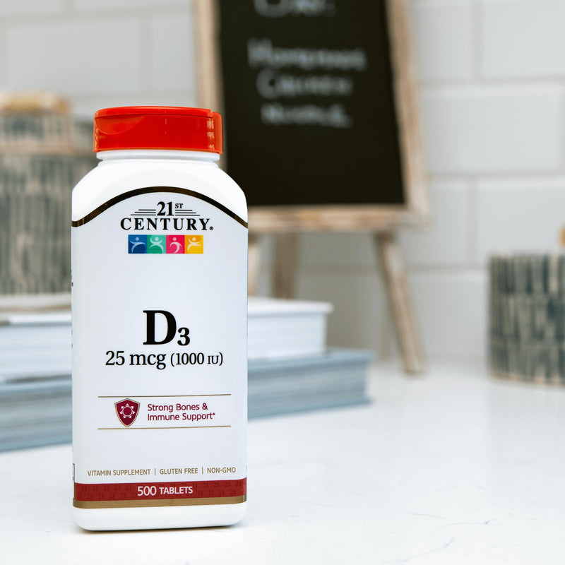 21st Century Vitamin D3 1000 IU Tablets, Bone & Immune, 500 Count | Vitamin D3 1000 IU Tablets, Bone Health & Immune System Support & Calcium Absorption, Gluten Free, Value 500-count Bottle