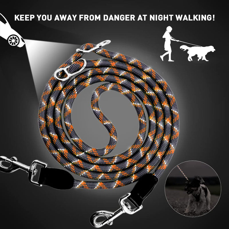 Pawstrip Hands-Free Dog Leash - Multifunctional Reflective Waist and Crossbody Training Leash for Walking and Running - Adjustable Nylon Double Leashes for Small, Medium, Large Dogs Orange