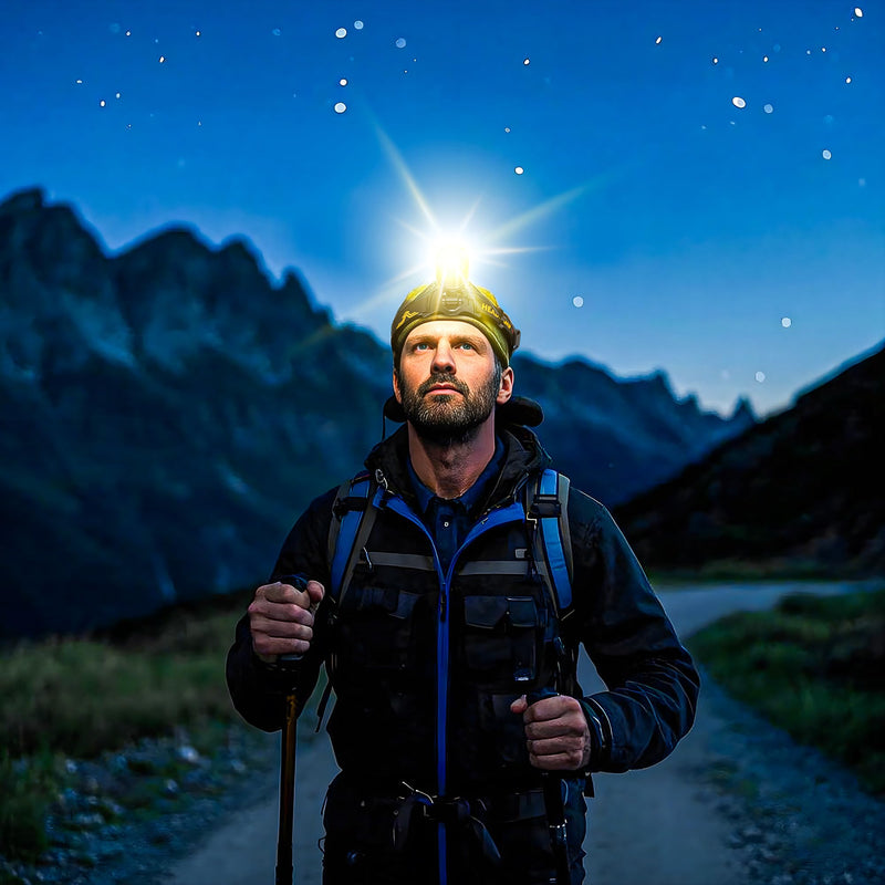 Bright Headlamp Zoomable Motion Sensor Warning Light, 8 Modes 80 Hours Standby Time Head Lamp, IP65 Waterproof 125°Angle Head Lights for Hiking Camping Emergency Outdoor 1Pcs