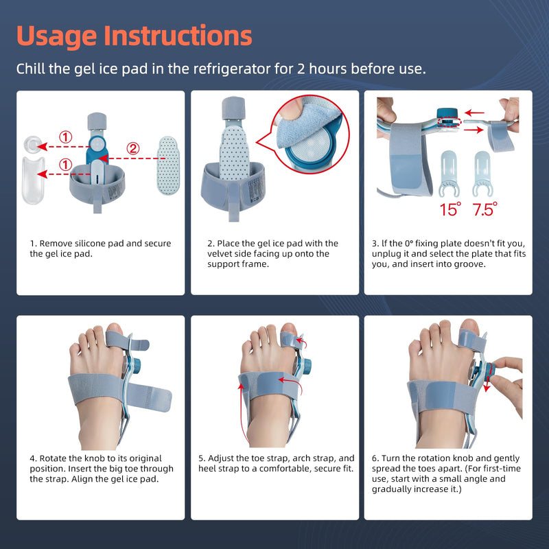 Bunion Corrector for Women Men Big Toe with Cold Compress Pad, FSA Eligible HSA Adjustable Knob Double Correction Bunion Fix Relief, Bunion Splints Hammer Toe Straightener, Blue