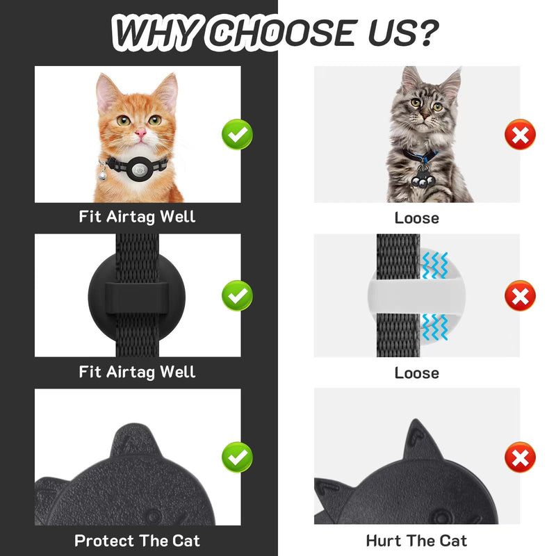 Pack of 2 compatible with Airtag cat collar with bell, reflective GPS tracker cat compatible with Apple Airtag case, personalized compatible with Airtag collar cat with safety clasp black - BeesActive Australia