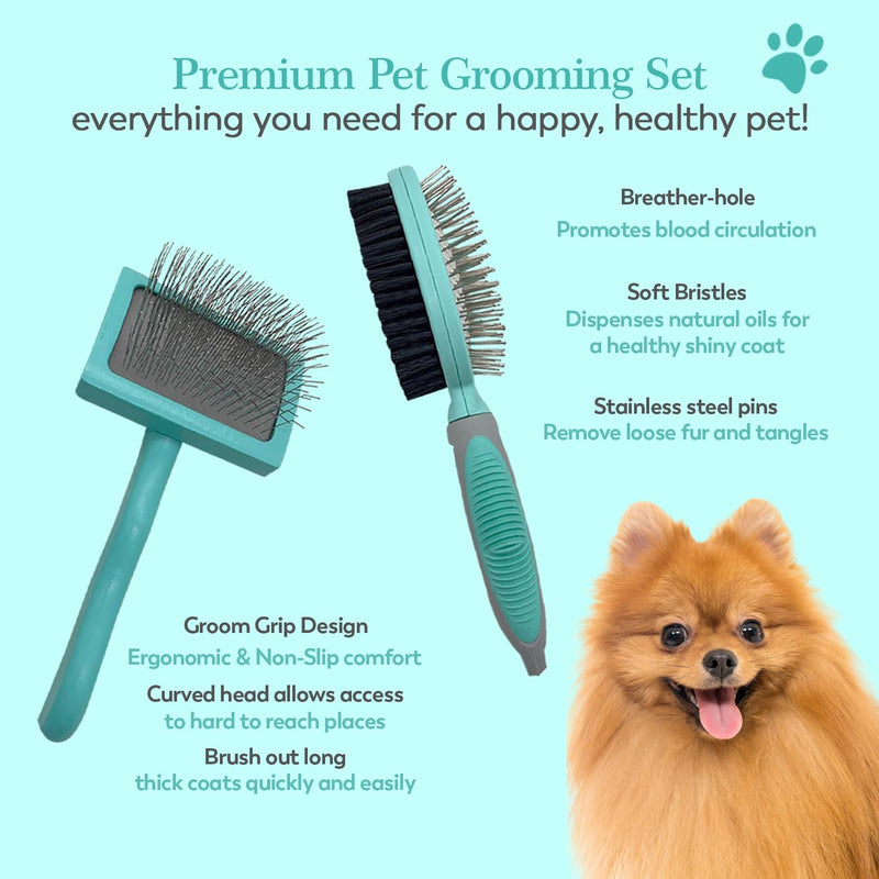 Dog Slicker Brush For Grooming Pet Hair, Best Brushes For Golden & Poodle, Skin Friendly Deshedding Grooming Tool For Dogs, Long Short Haired Brushes For Dogs & Cats, Pet Double Sided Pin Brush - BeesActive Australia