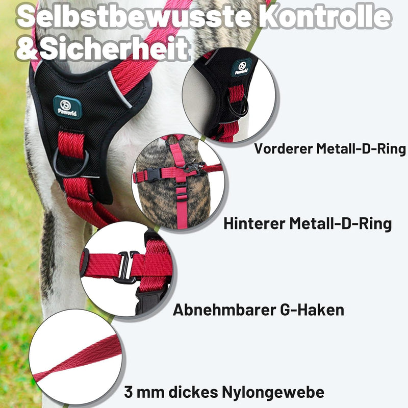 Paworld safety harness dog, anti-pull dog harness, panic harness for dogs, escape-proof harness dog, adjustable, breathable vest for small, medium and large dogs (pink red, M) medium (pack of 1) pink red - BeesActive Australia