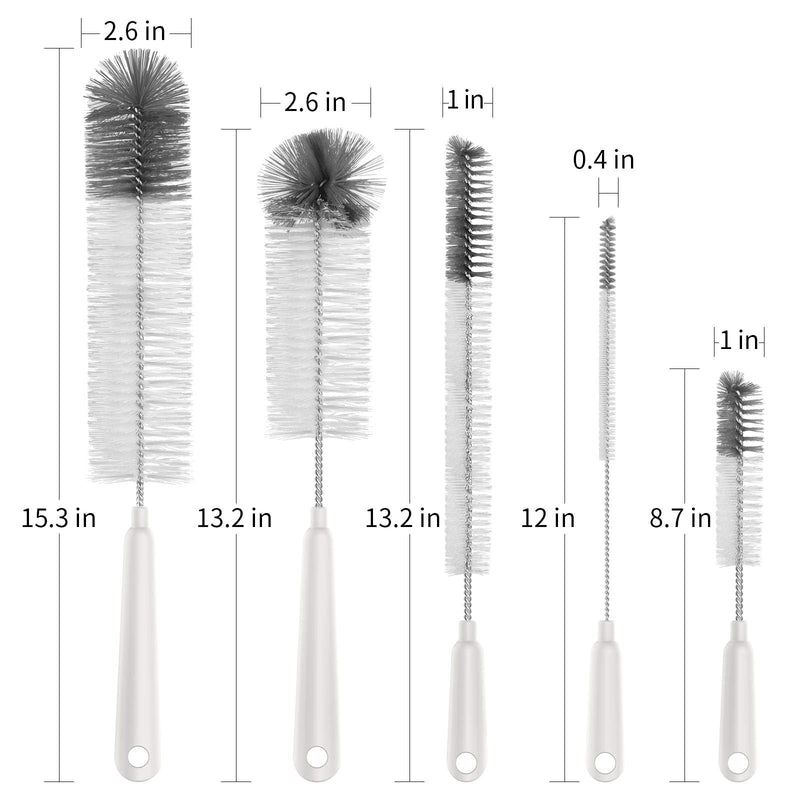 MR.SIGA 5 Pack Bottle Brush Cleaning Set with Storage Holder, Cleaning Brushes for Long Narrow Neck Bottles, Water Bottles, Baby Bottles, Tumblers, Drinking Glasses, Strews White - BeesActive Australia