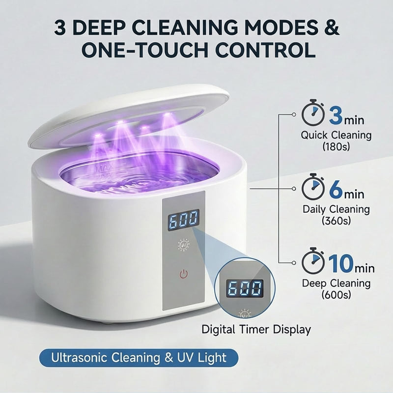 Dental Ultrasonic Retainer Cleaner Machine, 45kHz Ultrasonic Denture Cleaner with 200ML Capacity & 4 Modes for Dentures, Retainers, Mouth Guard, Toothbrush Heads, Jewelry-White White - BeesActive Australia