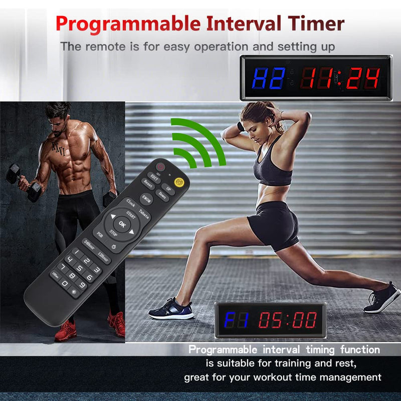 Gym Clock With Remote, 1.5" 1.8" Metal LED Timer, Crossfit Workout Stopwatch, Tabata Countdown for Home 1.5“ Metal & Remote Blue + Red - BeesActive Australia