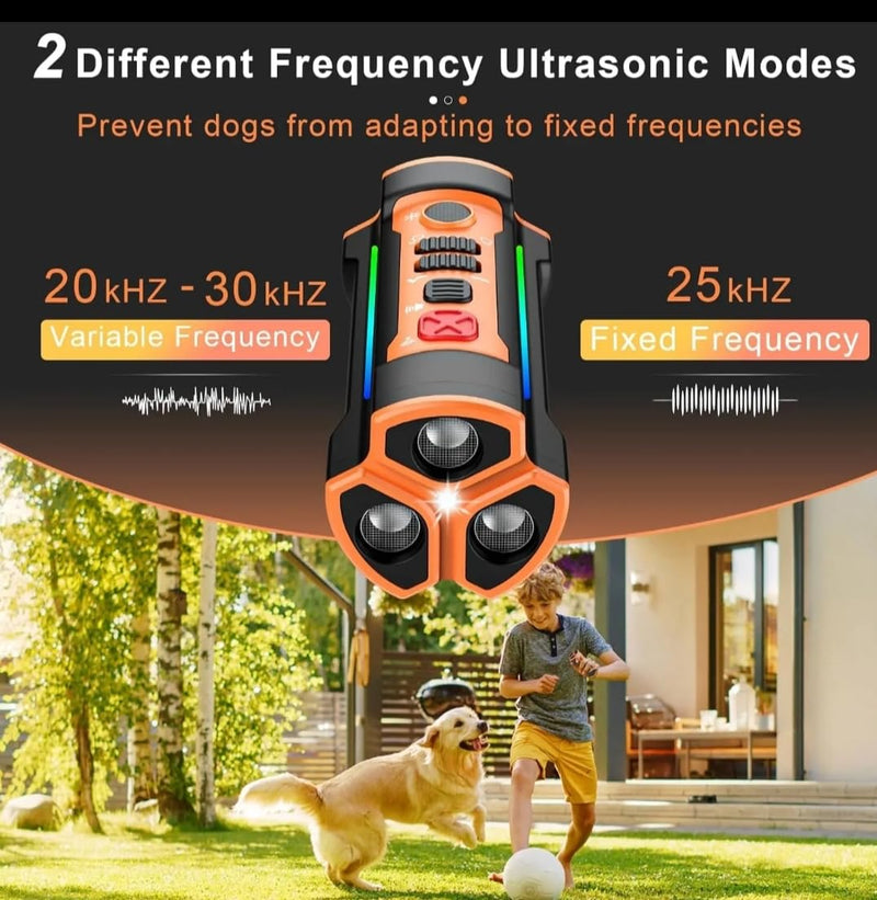 TFS-PRO Ultrasonic Dog Bark Deterrent Device, 3-in-1 Dog Training Tool with Adjustable Frequency 20-30kHz, 55ft Range, LED Flash & Sound Mode, Handheld Anti Bark Trainer for Small Medium Large Dogs