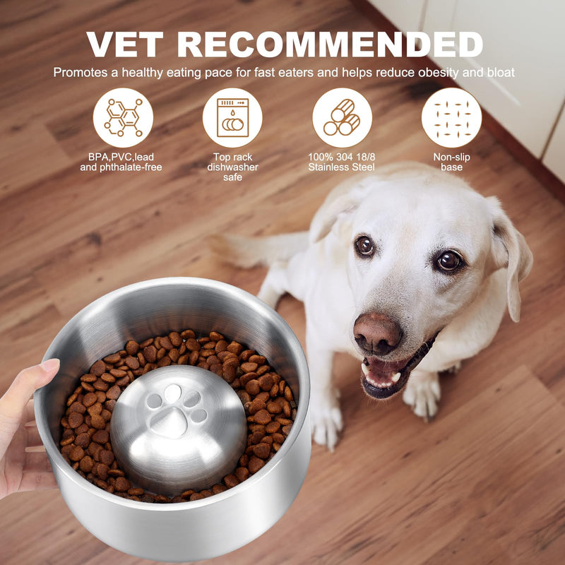 Dog Bowl Slow Feeder, Non Slip Heavy Dog Food Bowl, BPA Free, 304 18/8 Stainless Steel Slow Feeder Dog Bowls for Fast Eater, Dog Dish to Slow Down Eating for Small Medium Large Dogs, 27oz - BeesActive Australia