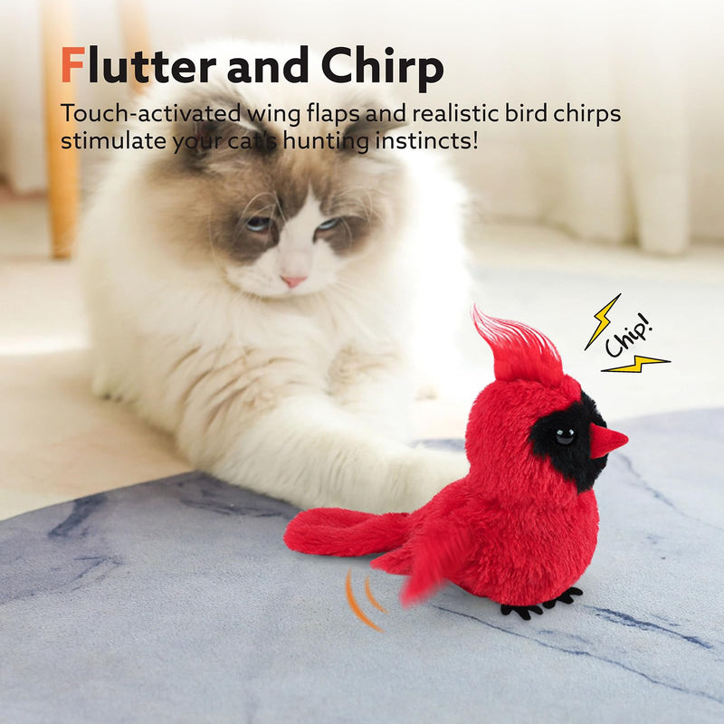 Flapping Cardinal Cat Toys, Interactive Cat Exercise Toy with Lifelike Bird Chirp, USB Rechargeable Automatic Cat Kicker Catnip Toys for Bored Indoor Adult Cats Kittens - BeesActive Australia
