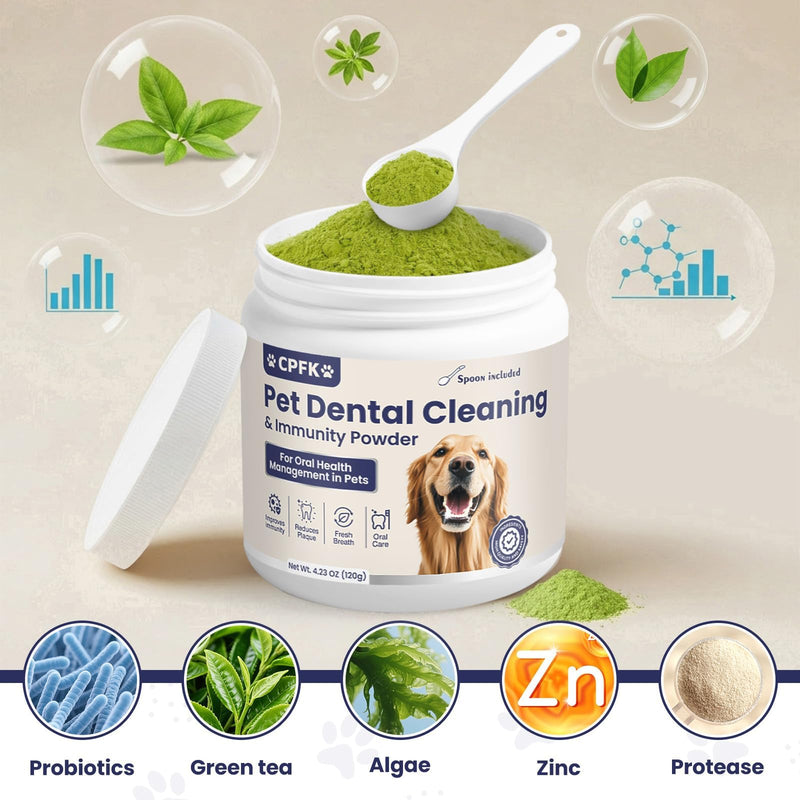 Dog Dental Cleaning Immunity Powder Dog Dental Cleaning Powder with Probiotics to Lighten Bad Breath and Control Plaque Tartar Supports Dogs Dental Care and Immune Health 4.23 OZ 4.23 Ounce