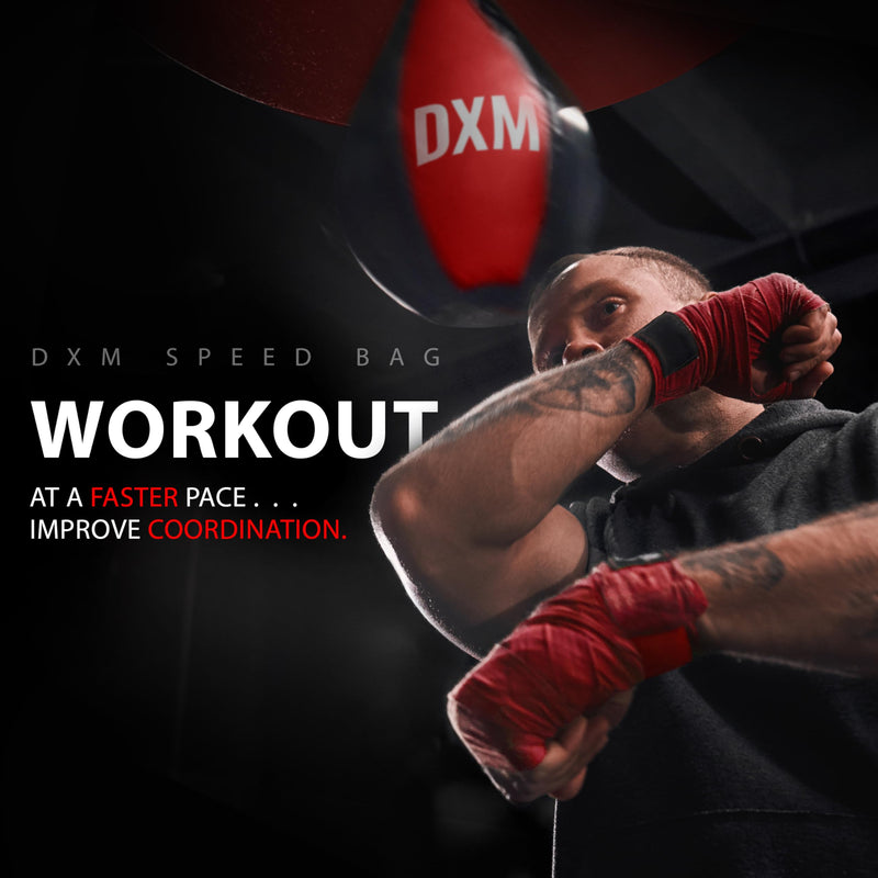 DXM SPORTS Boxing Speed Bag - Leather Speed Bags - Punching Speed Ball - Exercise Workout MMA Speed Bag for Adults 11.5" Black & Red - BeesActive Australia