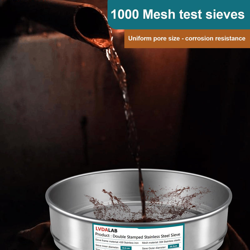304 Stainless Steel Mesh Lab Sieve, 1000 Mesh(0.015mm) Aperture Test Sieve, 7.9Inch(20cm) Diameter Economy Standard Analysis Sample Test Sieves for Industrial Laboratory Homes 1000Mesh(0.015mm)/Ф7.9in - BeesActive Australia