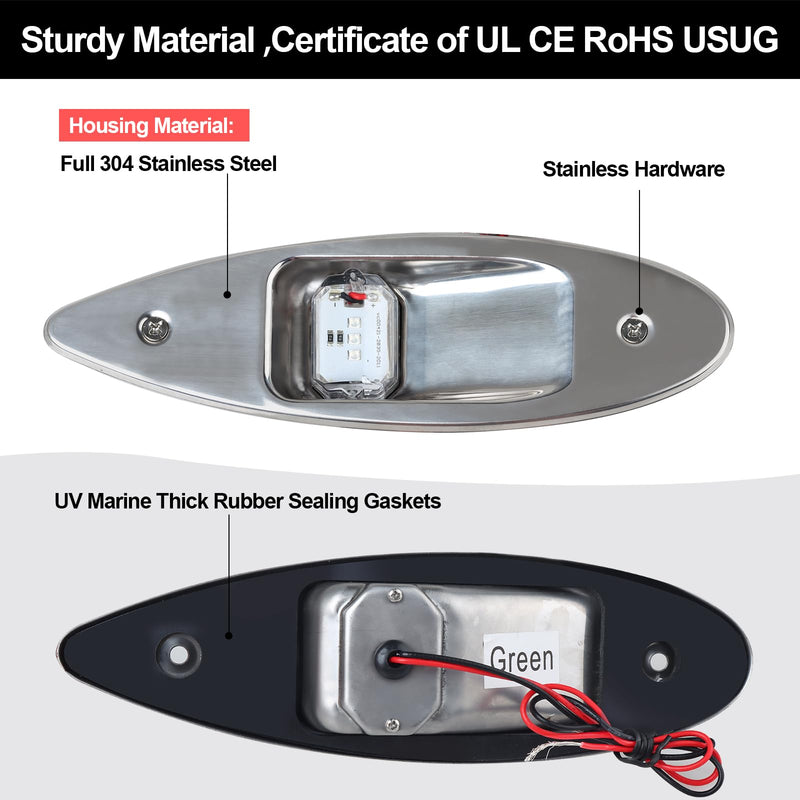 Boat Navigation Lights, 12V Stainless Steel Marine Navigation Lights, Waterproof Red & Green LED Marine Boat Yacht Sailing Signal Warning Light - BeesActive Australia