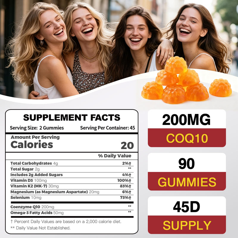 ZEBORA CoQ10 200mg Gummies, Orange Flavor, 90 Gummies | High Absorption Coenzyme Q10, With Omega-3, Heart & Energy Support, Powerful Antioxidant 90 Count (Pack of 1)