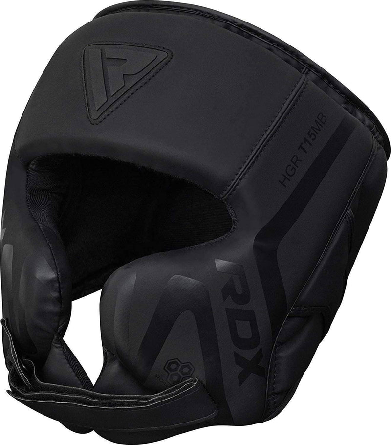 RDX Boxing Headgear Sparring Grappling, Maya Hide Leather, Head Gear for MMA Muay Thai Kickboxing Training, Multi Layered Padding, Taekwondo Martial Arts BJJ Wrestling Karate, Black Matte Black Small