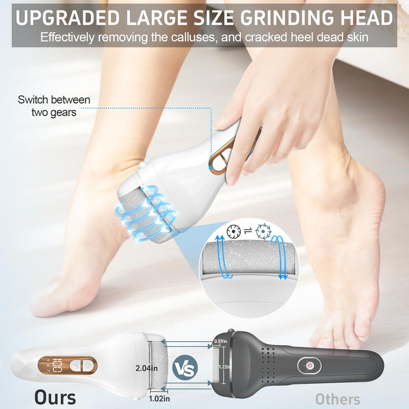 Electric Callus Remover for Feet,Professional Pedicure Kit Rechargeable Foot File Hard Skin Remover for Cracked Heels &Dead Skin,with 3 Roller Heads 2 Speed(White N9) White N9 - BeesActive Australia