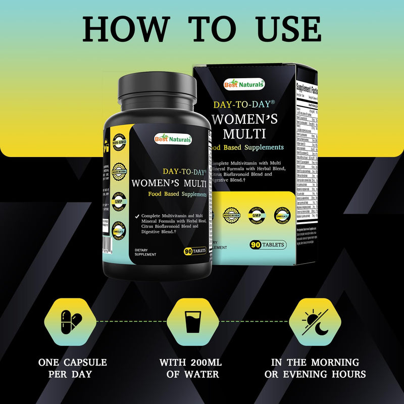 Best Naturals Day-to-Day Women's Multivitamin and Multimineral Formula with Herbal Blend, Citrus Bioflavonoid Blend and Digestive Blend 90 Tablets