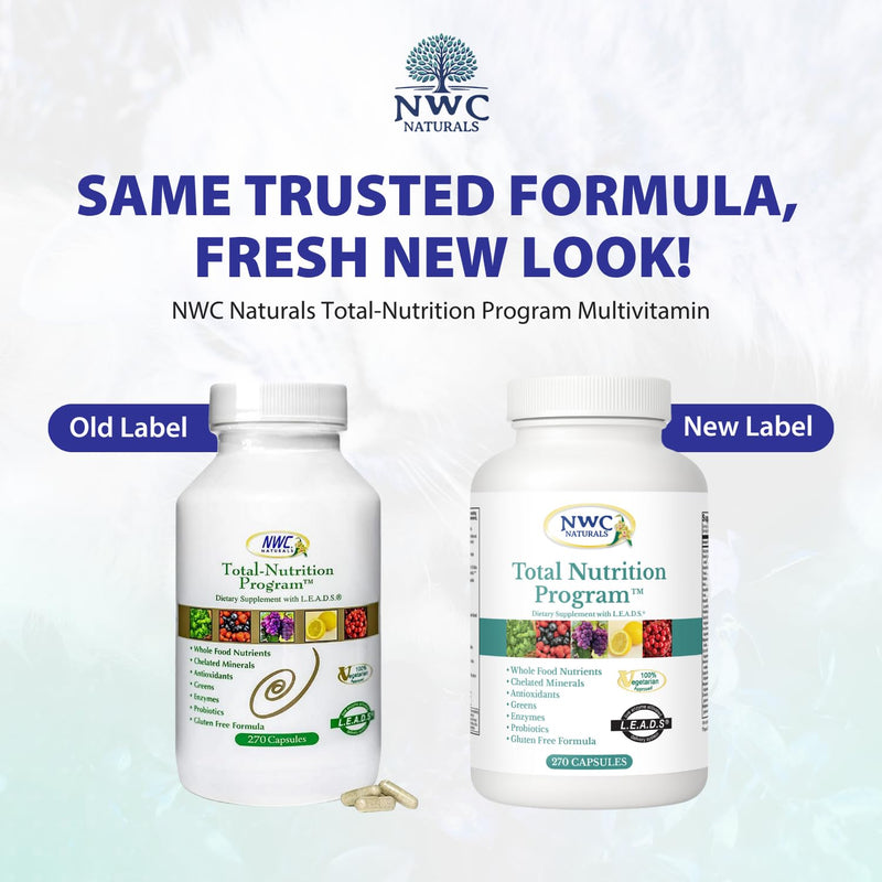 NWC Naturals Total-Nutrition Multivitamin, Enzymes, 270 Vegetarian Capsules | Vitamins, Minerals, 17 Digestive Enzymes, Probiotics, Prebiotics and Fruit Blend; Take 3 Capsules with Meals; Check Allergens