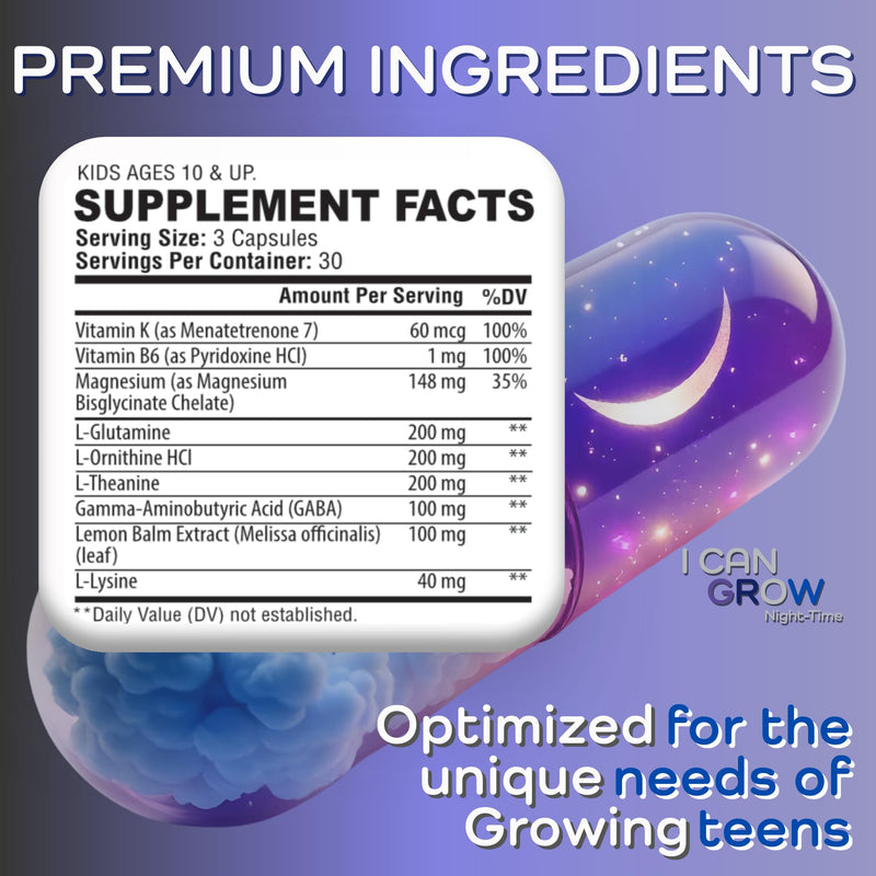 I Can Grow NightTime Kids Vitamins Multivitamin Sleep Aid | Magnesium for Kids with Magnesium Bisglycinate | Natural Calm & Recovery | magnesio complex | Vitaminas para Niños con Glicinato de Magnesio