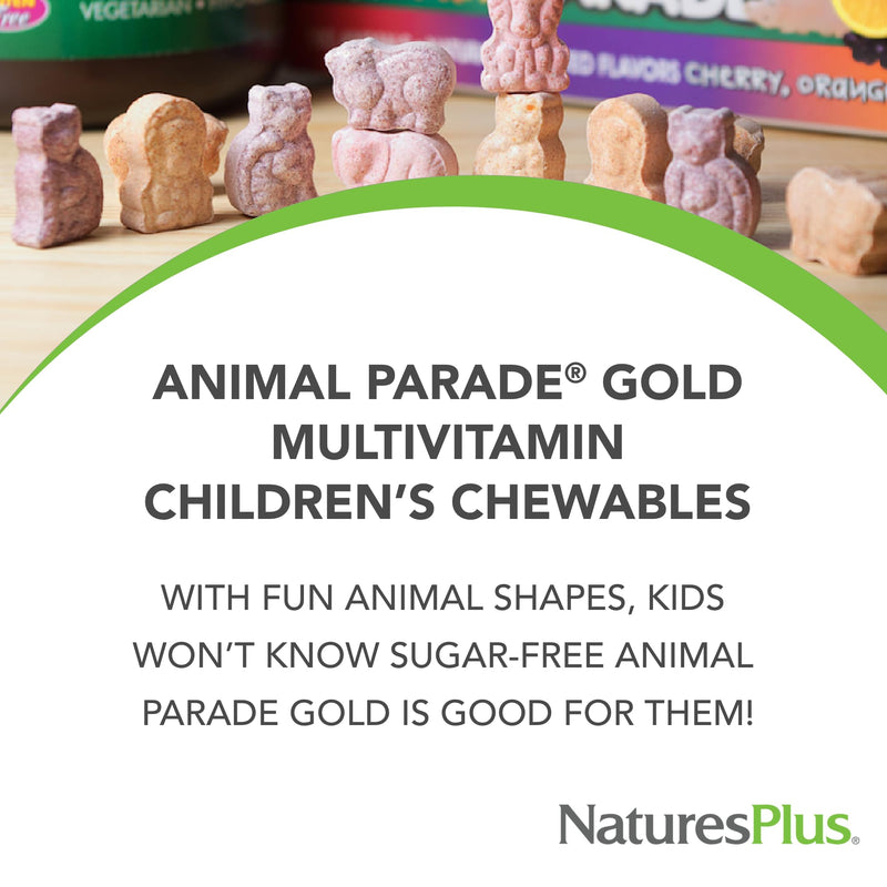 NaturesPlus Animal Parade Gold Multivitamin Children’s Chewables - Watermelon Flavor - 120 Animal-Shaped Tablets, Pack of 2 - Vitamin D3, K2 & Probiotics - Vegan, Gluten Free - 120 Total Servings 120 Count (Pack of 2)