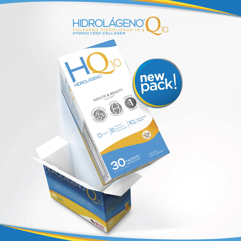 Hidrolageno Q10, Hydrolyzed Collagen, Vitamins, ZINC, Antioxidants, 30 sachets per Pack, 4.2 Ounce (Pack of 1)