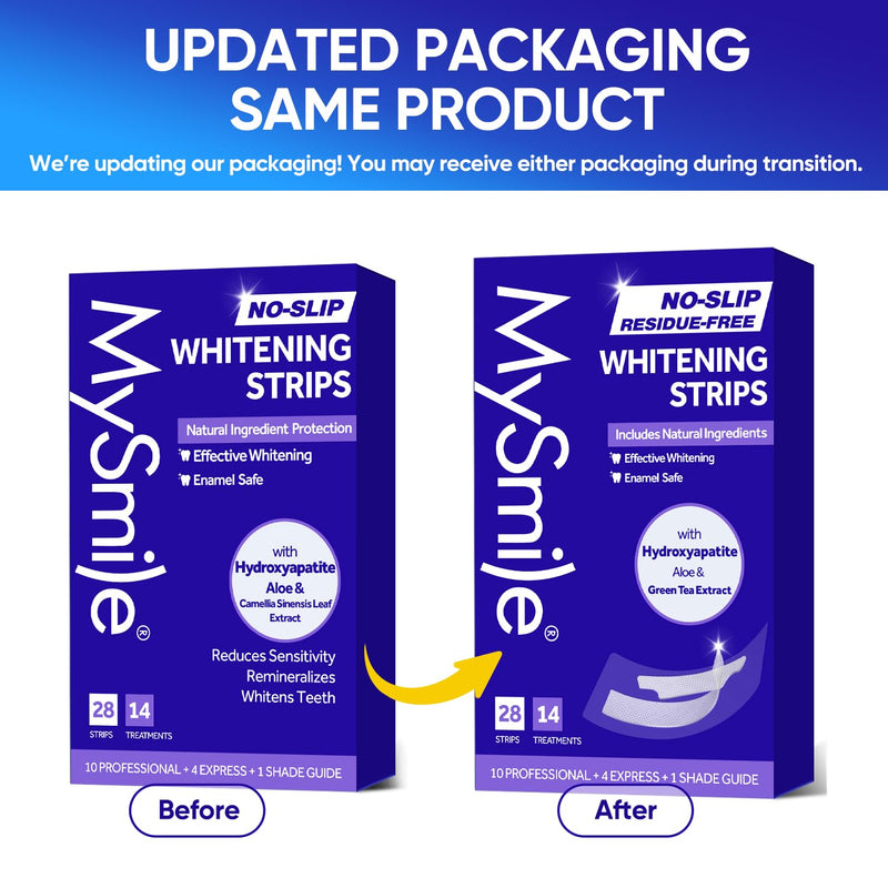 MySmile Teeth Whitening Strips 14 Treatments Kit, Hydroxyapatite-Infuse White Strips, Non-Sensitive Teeth Whitening with Soothing Natural Ingredients, Enamel-Safe, Residue-Free, Non-Slip(28 Count) 28 Count (Pack of 1) - BeesActive Australia
