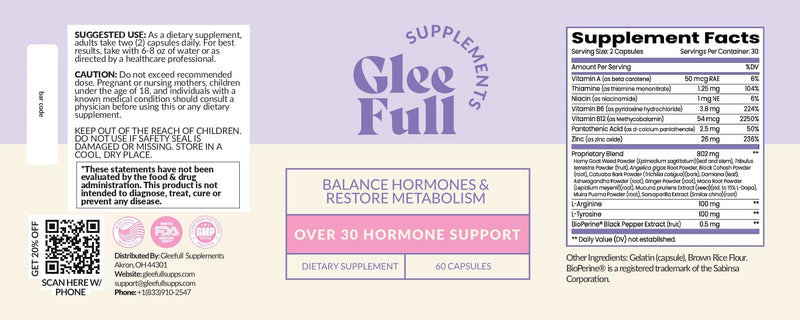 GleeFull Over 30 Hormone Support - Menopause Supplements for Women - Hormone Balance for Women - Hot Flash Relief - Menopause Support 60 Count (Pack of 1) - BeesActive Australia