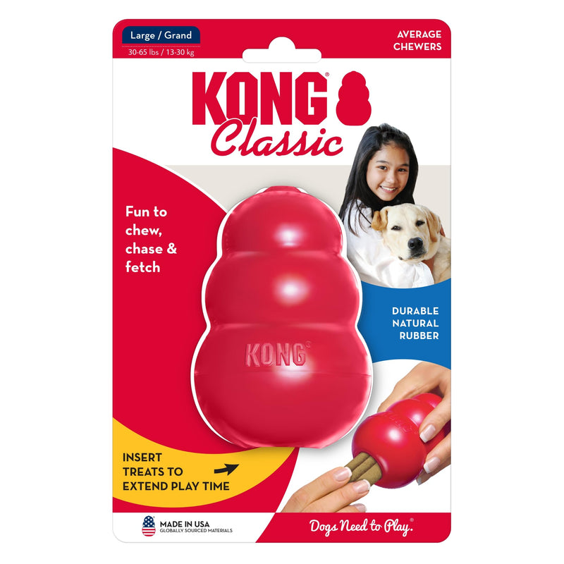 KONG Classic Stuffable Dog Toy - Fetch & Chew Toy for Dogs - Treat-Filling Capabilities & Erratic Bounce for Extended Play Time - Durable Natural Rubber Material - for Large Dogs Large (Pack of 1) Standard Packaging