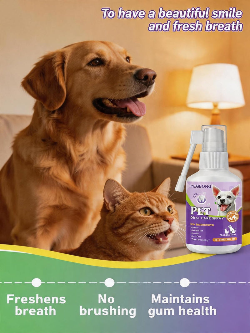 Natural Plant Extract Dog Breath Freshener Spray - No Brushing Oral Care Mist for Dogs & Cats, Gentle Alcohol-Free Formula for Plaque & Tartar Control