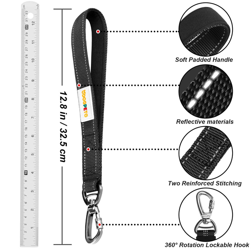 Dog Seat Belt Harness for Car, Dog Car Leash with Car Headrest & Buckle, Reflective Short Dog Leash, Pet 12 Inch Heavy Duty Leash for Dogs with Padded Handle & Locking Carabiner Clip, Black - BeesActive Australia