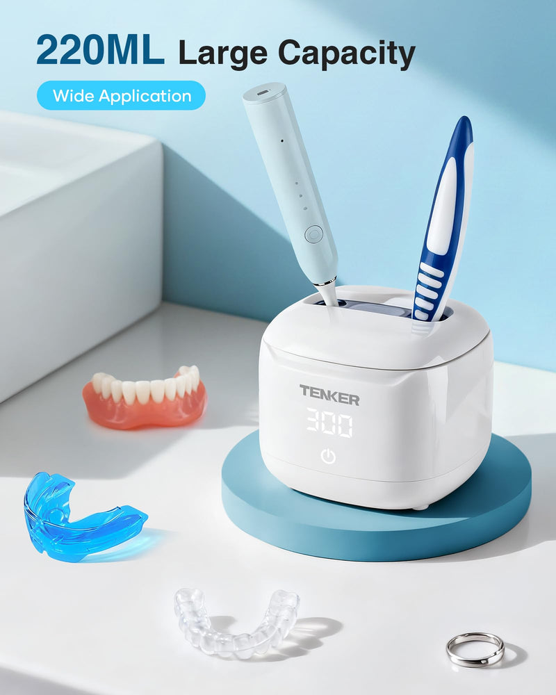Ultrasonic Retainer Cleaner Machine, 49kHz Dental Cleaning Pod for Night Guards, Mouth Guards, Aligner, Braces, Toothbrush, Jewelry, Dentures, Ultrasonic Cleaner for Oral Dental Care, 220ML, White A-White - BeesActive Australia