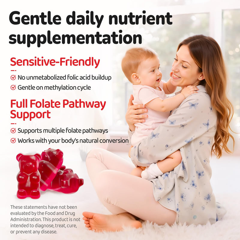 Folinic Acid for Kids & Adults 4+, 1mg Folinic Acid & B12, 60CT | Healthy Brain Support, MTHFR-Friendly, Folic Acid Alternative, Non-GMO, Sugar Free, Strawberry Flavor