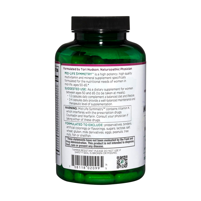 Vitanica - Mid-Life Symmetry, 50-65 High Potency Multivitamin and Mineral, Vegan, 180 Capsules Lady - 180 Capsules