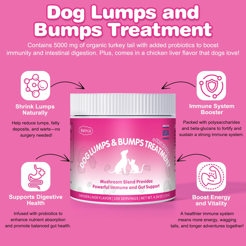 Lipoma Treatment for Dogs – Turkey Tail Mushroom Powder for Lumps & Bumps – 8 Mushroom Blend for Immunity & Gut Support – Natural Dog Probiotic – 4.58 OZ (Chicken Liver Flavor)