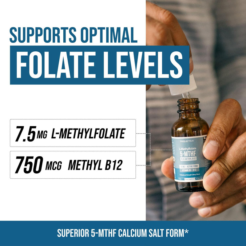 Organic L Methylfolate 7.5 mg Plus Methyl B12 Cofactor - Metabolically Active 5-MTHF Form, Superior Form of Folate - Organic Berry Flavor, Liquid Sublingual Form – Mood, Cognition, Methylation (1oz) 1 Fl Oz (Pack of 1)