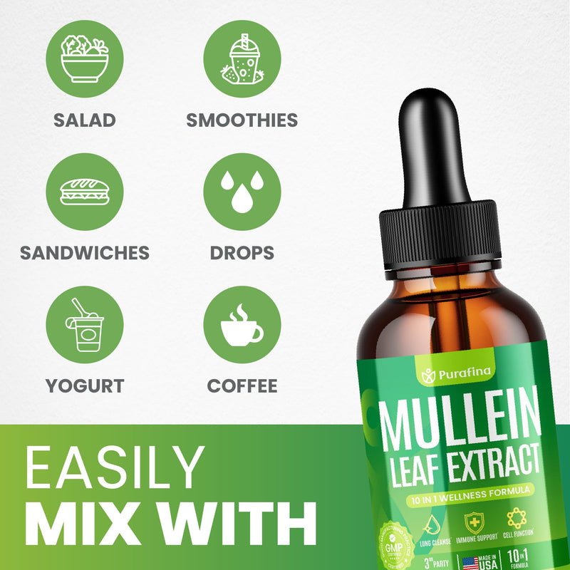 Mullein Drops for Lungs, 10-in-1 Mullein Leaf Extract for Lung Cleanse with Chrolophyll, Sea Moss, Spirulina, Elderberry Organic Respiratory Health Lung Detox - USA Made Mullin Supplement (1 Bottle)
