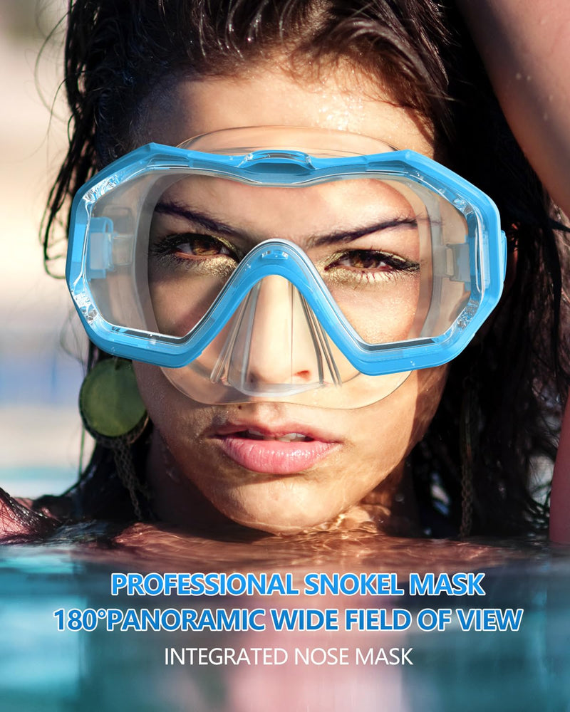 WSTOO Adults Swim Goggles with Nose Cover to Prevent Water Inhaling, Anti-Fog Swimming Mask for Youth Men Women Transparent Blue+pink Large