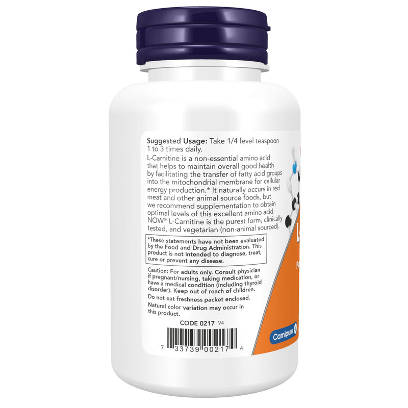 NOW Foods Supplements, L-Carnitine (L-Carnitine Tartrate) Pure Powder, Boosts Cellular Energy, Amino Acid, 3-Ounce Unflavored 3 Ounce (Pack of 1)