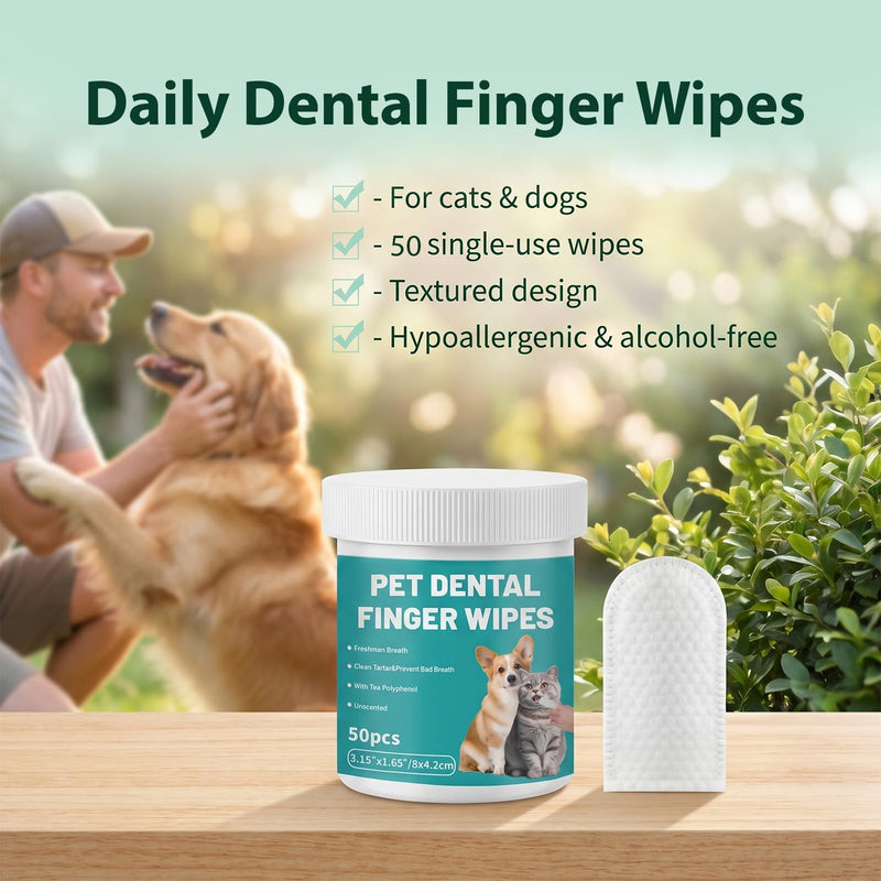 FunnAura 100 Pcs Natual Pet Dental Cleaning Finger Wipes, Plant-Based Disposable Cat Dog Teeth Cleaning Finger Pads for Freshens Breath, Soothes Gums & Tartar Remover