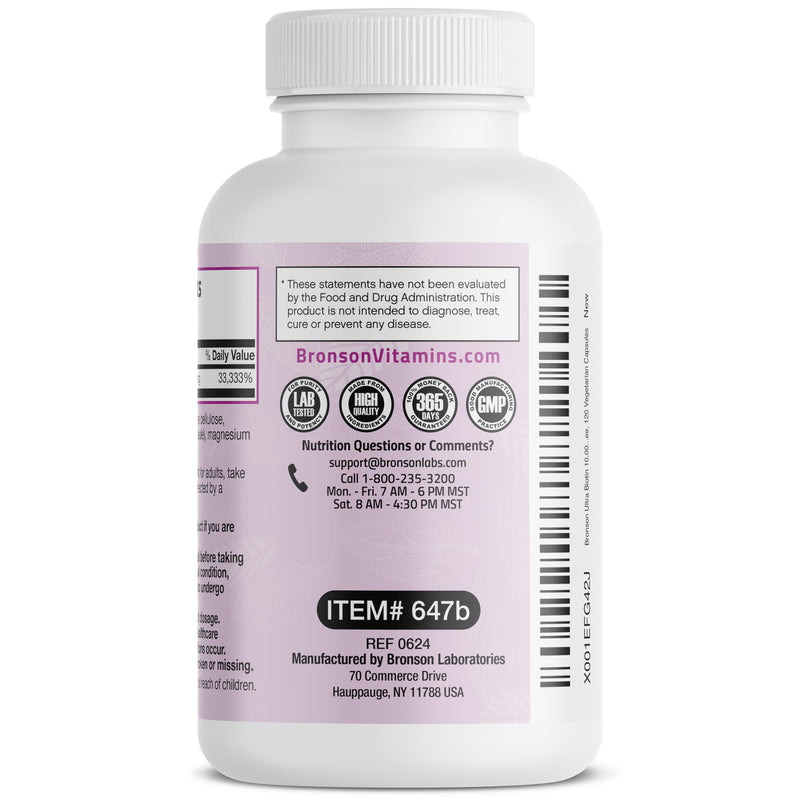 Bronson Ultra Biotin 10,000 mcg Hair, Skin & Nails, 120 Vegetarian Capsules | Once-Daily, Energy Metabolism Support, Non-GMO, Gluten-Free & Soy-Free 120 Count (Pack of 1)