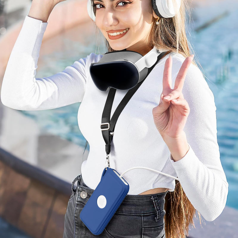 Battery Case for Apple Vision Pro Accessories, Anti-Scratch Soft Silicone Battery Protective Cover with Keychain and Lanyard Strap, Portable Battery holder for Travle Outdoor Navy Blue - BeesActive Australia