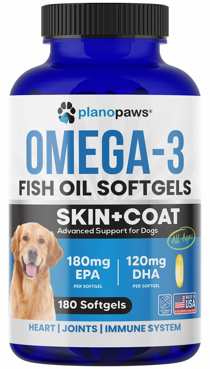 Omega 3 Fish Oil for Dogs Capsules - Salmon Oil for Dogs - Dog Fish Oil Supplement May Help Shedding, Allergy, Itching - Support Dry Skin, Joints - Dog Skin and Coat Supplement - 180 Fish Oil Pills 180 Count - PawsPlanet Australia