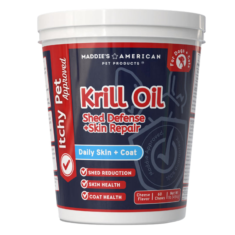 Itchy Pet Approved Krill Oil Bites - Up to 240 Day Supply - Hypoallergenic Skin & Coat Supplement - Shedding & Allergy Support for Dogs & Cats (1 Pack, Cheese) 1 Pack