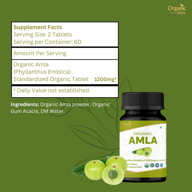 ORGANIC SPREE Amla Tablets - 1200 mg per Serving - Indian Gooseberry, Phyllanthus Emblica Supplement, Rich in Vitamin C & Supports Immune Health,120 Tablets* - GMP and Organic Certified - Pack of 3