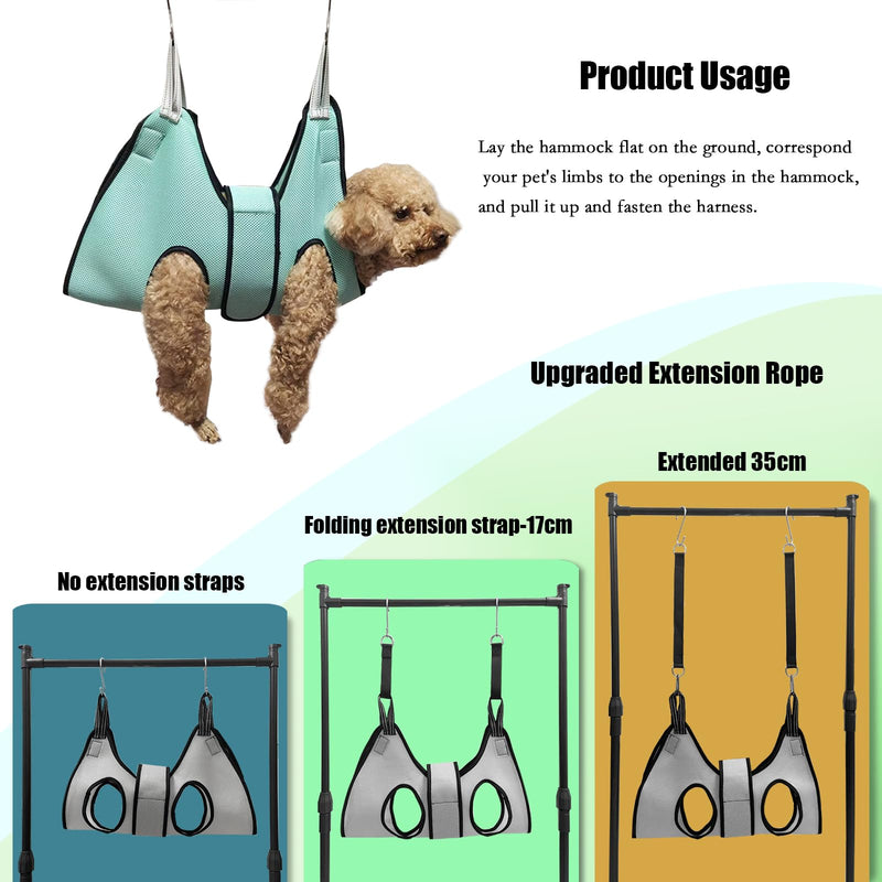 Pet Grooming Hammock with Safety Belt for Nail Trimming and Bathing - Cat and Dog Grooming Harness with Claw Care Bag (XS, Check Size Chart) XS blue
