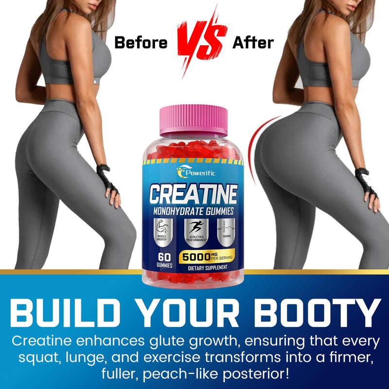 Creatine Monohydrate Gummies, Creatine for Women & Men, Pre Workout Creatine Monohydrate Gummies with Taurine, Vitamin B6 & B12 for Muscle, Strength, Energy, Endurance, Vegan, Organic, 60 Count 60 Count (Pack of 1)