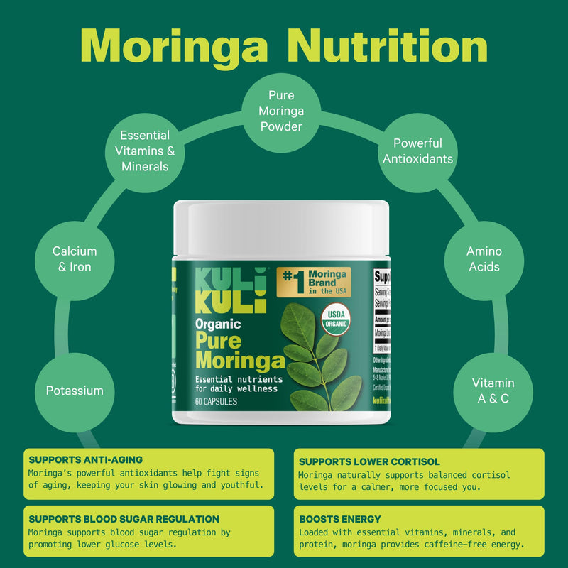 Kuli Kuli Organic Moringa Leaf Powder Capsules, 120 Count Superfood | Premium nutrient-dense moringa supplement delivers natural energy, vitality, and wellness support for everyday health 60 Count (Pack of 2)