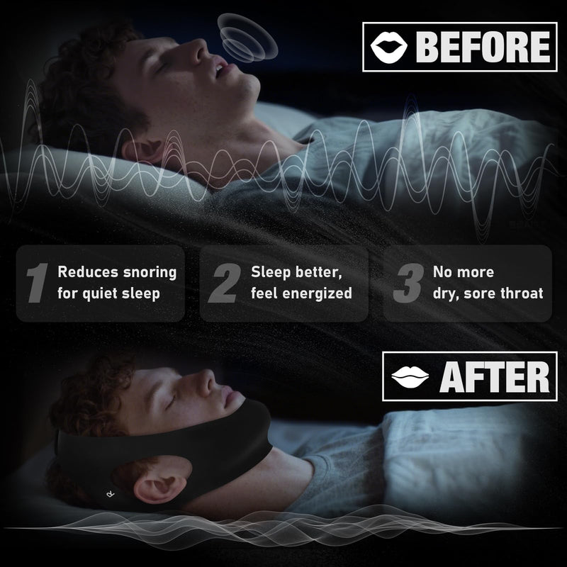 Anti Snore Chin Strap for Sleeping Jaw Tape Mouth Snoring Sleep Devices Stopper Solution Cpap Users Head Mouthpiece to Keep Closed Mandibular Advancement Reducing Aids Men Women Black