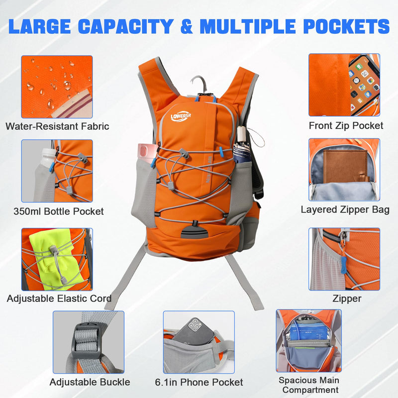 Hydration Backpack 20L Lightweight Breathable Water Backpack with 2L Water Bladder, Adjustable Chest Straps Running Hydration Vest for Cycling, Hiking, Climbing Orange